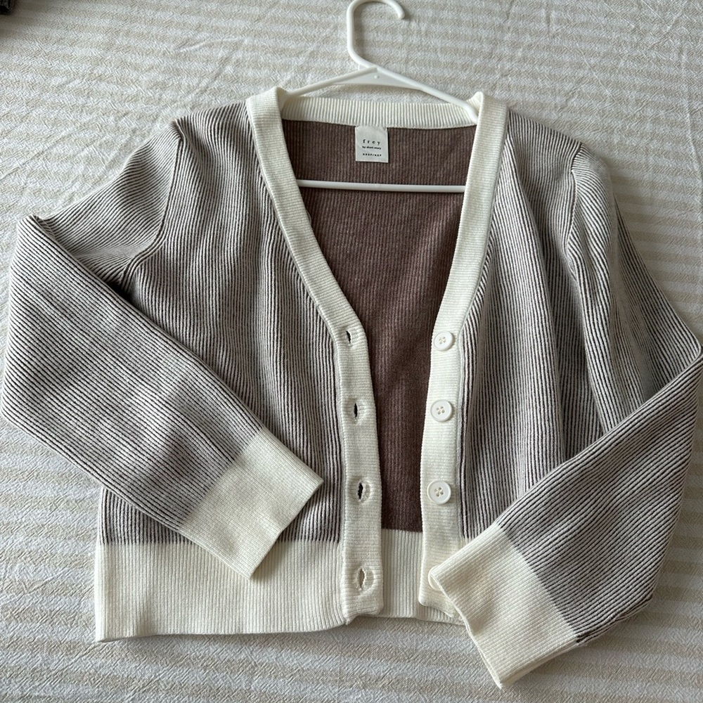 Frye Ivory and Taupe Knit Cardigan